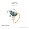 Wholesale Women's Copper Real Pearl Butterfly Ring With Geometric And Insect Pattern Electroplated