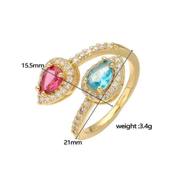 Wholesale Women's Copper Ring Inlaid With Zirconia Snakeshaped Geometric Double Water Drop Design