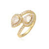 Wholesale Women's Copper Ring Inlaid With Zirconia Snakeshaped Geometric Double Water Drop Design