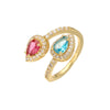 Wholesale Women's Copper Ring Inlaid With Zirconia Snakeshaped Geometric Double Water Drop Design