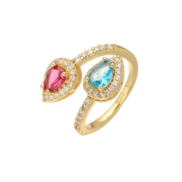 Wholesale Women's Copper Ring Inlaid With Zirconia Snakeshaped Geometric Double Water Drop Design