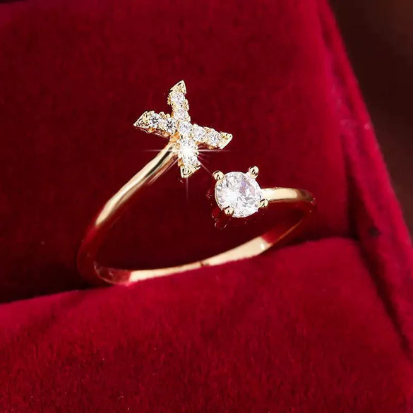Wholesale Women's Copper Ring With English Alphabet Microinlaid Zircon And Electroplating Fashion Style