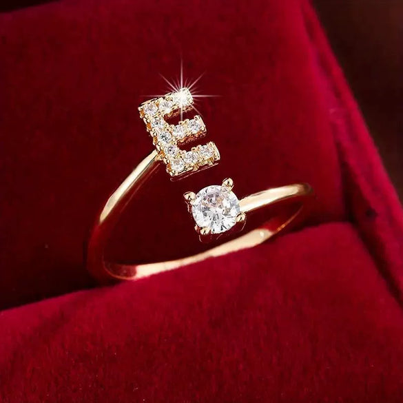 Wholesale Women's Copper Ring With English Alphabet Microinlaid Zircon And Electroplating Fashion Style