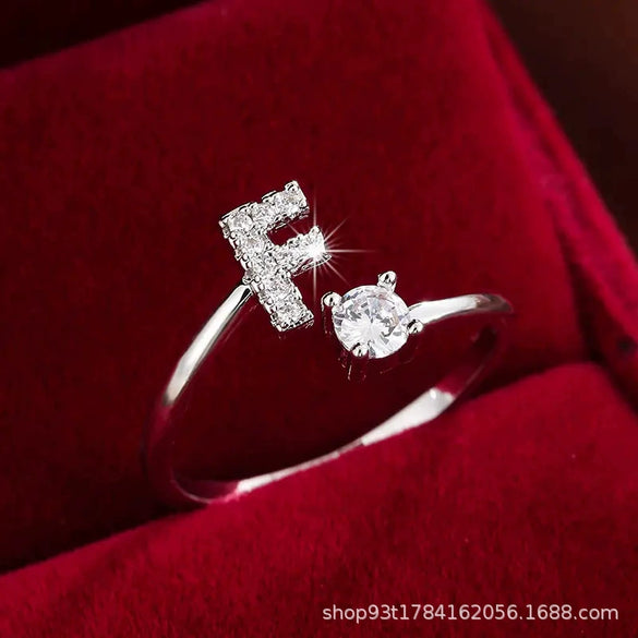 Wholesale Women's Copper Ring With English Alphabet Microinlaid Zircon And Electroplating Fashion Style