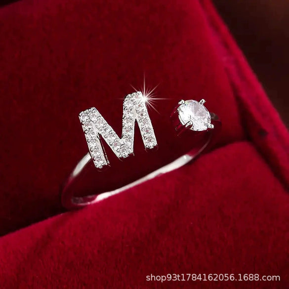 Wholesale Women's Copper Ring With English Alphabet Microinlaid Zircon And Electroplating Fashion Style