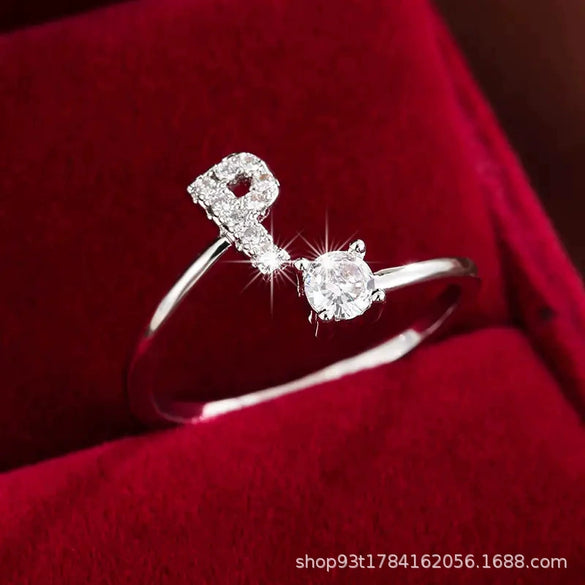 Wholesale Women's Copper Ring With English Alphabet Microinlaid Zircon And Electroplating Fashion Style