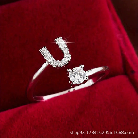 Wholesale Women's Copper Ring With English Alphabet Microinlaid Zircon And Electroplating Fashion Style