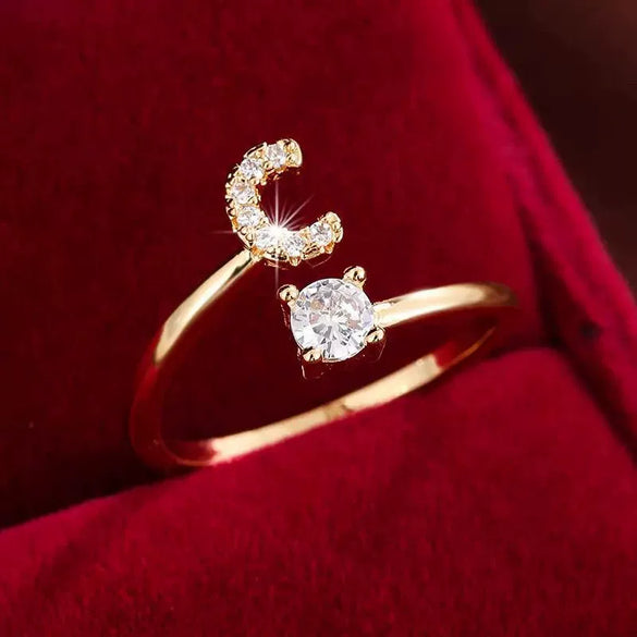 Wholesale Women's Copper Ring With English Alphabet Microinlaid Zircon And Electroplating Fashion Style