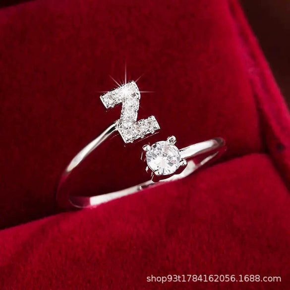 Wholesale Women's Copper Ring With English Alphabet Microinlaid Zircon And Electroplating Fashion Style