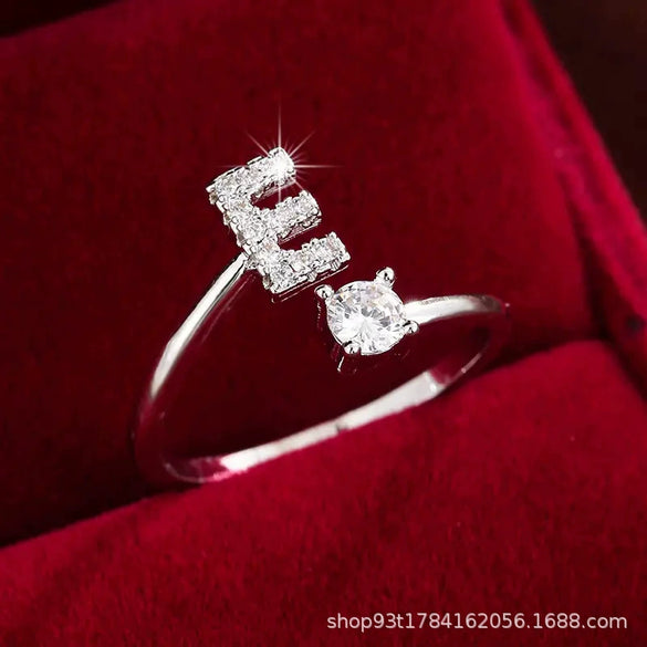 Wholesale Women's Copper Ring With English Alphabet Microinlaid Zircon And Electroplating Fashion Style