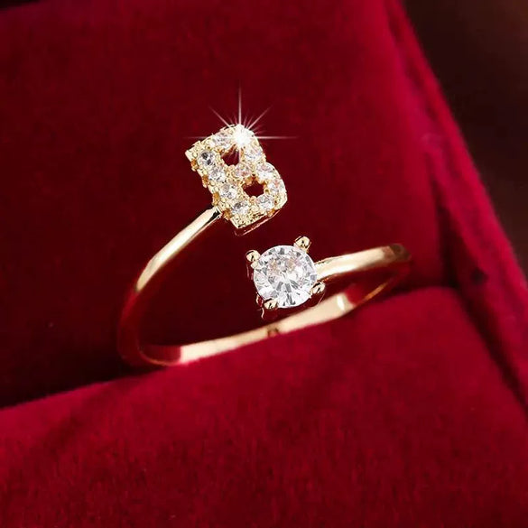 Wholesale Women's Copper Ring With English Alphabet Microinlaid Zircon And Electroplating Fashion Style