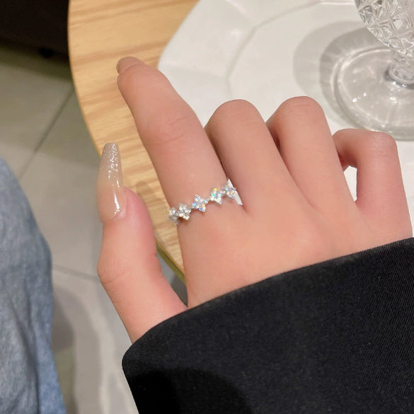 Wholesale Women's Copper Ring With Geometric Heart Shape Flower And Bow Patterns Retro Niche Design Electroplating Process