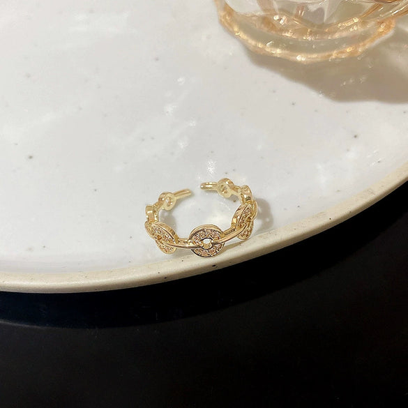 Wholesale Women's Copper Ring With Geometric Heart Shape Flower And Bow Patterns Retro Niche Design Electroplating Process