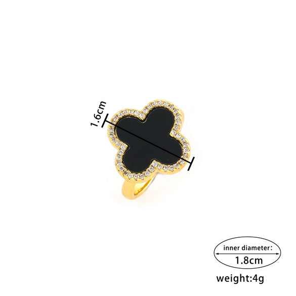 Wholesale Women's Copper Ring With Micro Inlaid Zircon And Geometric Pattern In Simple Style 18K Gold Plated Four Leaf Clover Shape