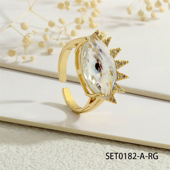 Wholesale Women's Copper Ring With Zircon Devil's Eye And Heart Pattern 18K Gold Plated