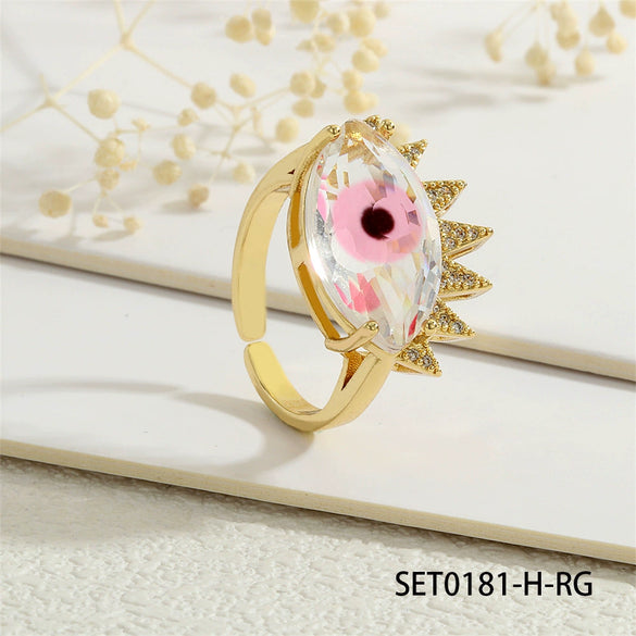 Wholesale Women's Copper Ring With Zircon Devil's Eye And Heart Pattern 18K Gold Plated