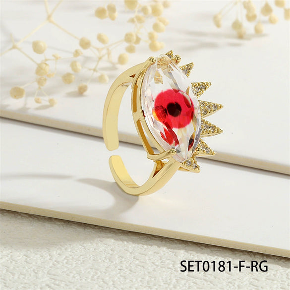 Wholesale Women's Copper Ring With Zircon Devil's Eye And Heart Pattern 18K Gold Plated