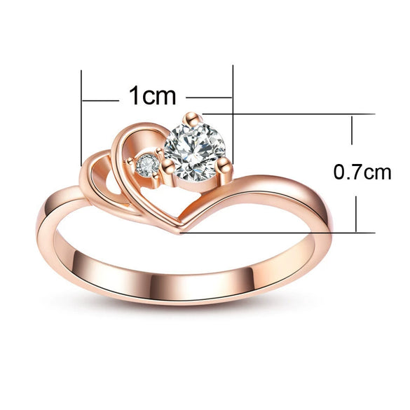Wholesale Women's Copper Rose Gold Plated Heartshaped Inlaid Zircon Ring Jewelry