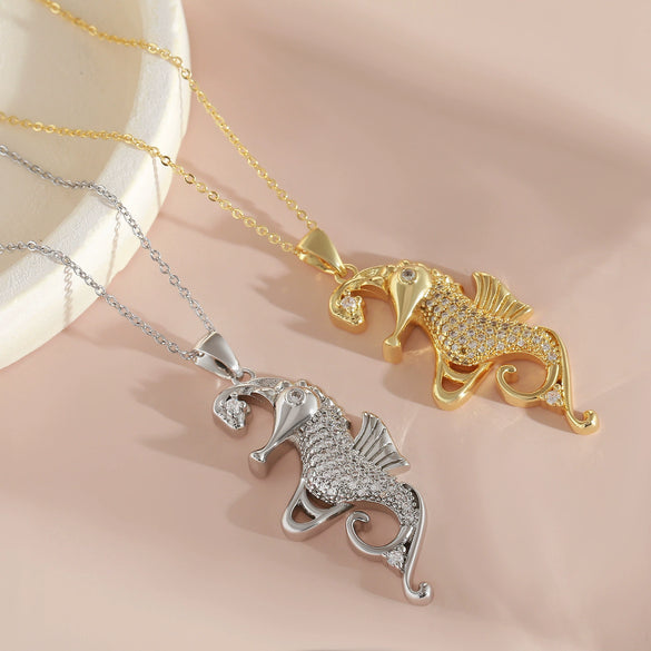 Wholesale Women's Copper Seahorse Animal Pattern Electroplated Necklace O Word Chain