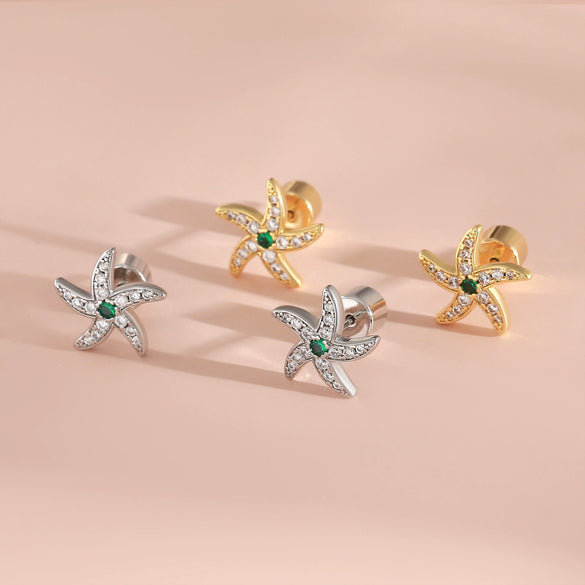 Wholesale Women's Copper Star Shaped Electroplated Starfish Earrings Little Fresh Style
