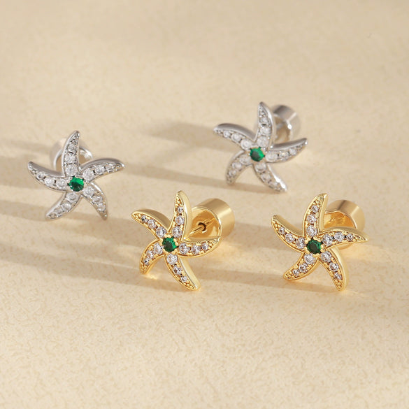 Wholesale Women's Copper Star Shaped Electroplated Starfish Earrings Little Fresh Style