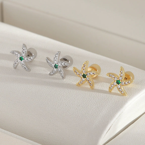Wholesale Women's Copper Star Shaped Electroplated Starfish Earrings Little Fresh Style