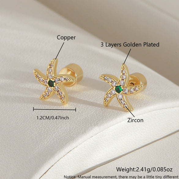 Wholesale Women's Copper Star Shaped Electroplated Starfish Earrings Little Fresh Style