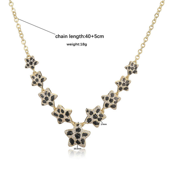 Wholesale Women's Copper Starshaped Retro Hiphop Snake Print Leopard Print Love Necklace With Dripping Oil Design