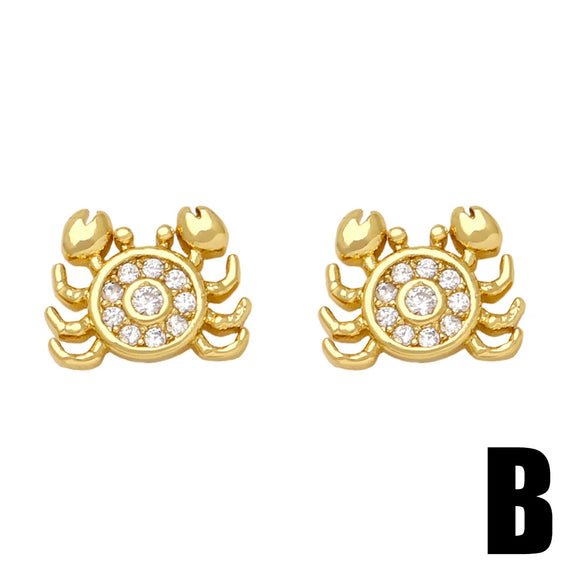 Wholesale Women's Copper Stud Earrings With Zircon Inlay And Animal Zodiac Pattern