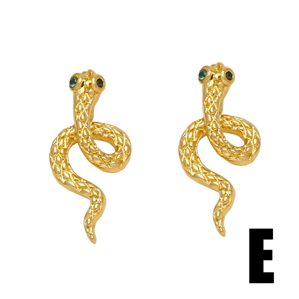 Wholesale Women's Copper Stud Earrings With Zircon Inlay And Animal Zodiac Pattern