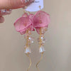 Wholesale Women's Copper Sweet Flower Tassel Earrings Set With Crystal