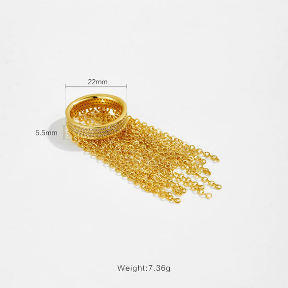 Wholesale Women's Copper Tassel Pendant Ring With Geometric Design And Electroplated Platinum And 18K Gold