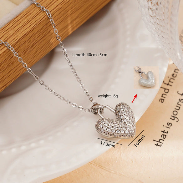 Wholesale Women's Copper Titanium Steel Love Simple Temperament Peach Heart Pendant Doublesided Clavicle Chain Jewelry With Electroplating And Mixed Gemstone Inlay