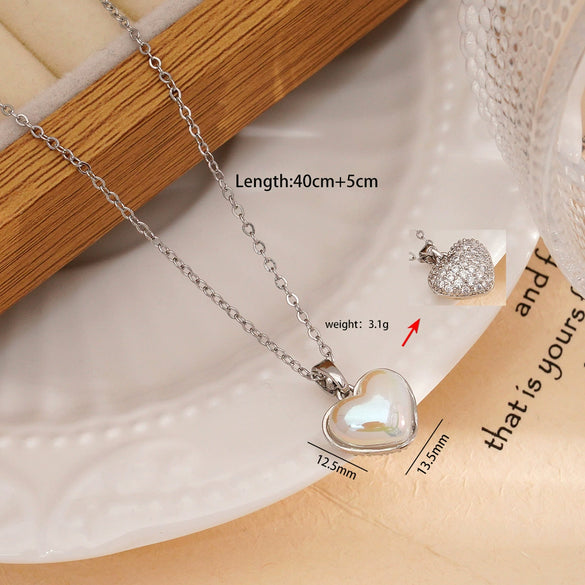 Wholesale Women's Copper Titanium Steel Love Simple Temperament Peach Heart Pendant Doublesided Clavicle Chain Jewelry With Electroplating And Mixed Gemstone Inlay
