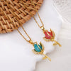 Wholesale Women's Copper Titanium Steel Necklace With Mixed Gemstone Inlay Tulip Pendant And Electroplating Treatment Light Luxury Style