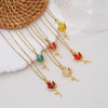 Wholesale Women's Copper Titanium Steel Necklace With Mixed Gemstone Inlay Tulip Pendant And Electroplating Treatment Light Luxury Style