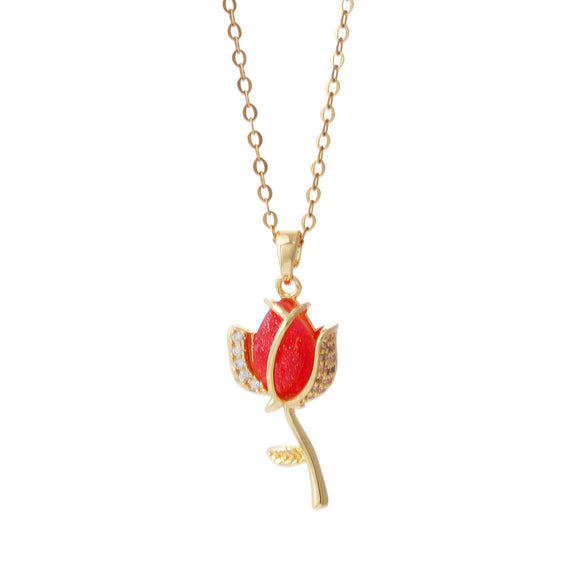 Wholesale Women's Copper Titanium Steel Necklace With Mixed Gemstone Inlay Tulip Pendant And Electroplating Treatment Light Luxury Style