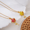 Wholesale Women's Copper Titanium Steel Necklace With Mixed Gemstone Inlay Tulip Pendant And Electroplating Treatment Light Luxury Style