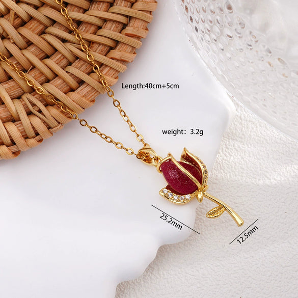 Wholesale Women's Copper Titanium Steel Necklace With Mixed Gemstone Inlay Tulip Pendant And Electroplating Treatment Light Luxury Style