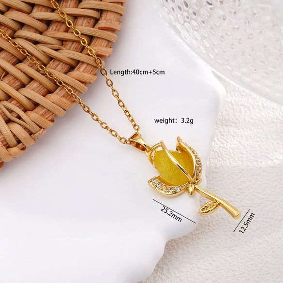 Wholesale Women's Copper Titanium Steel Necklace With Mixed Gemstone Inlay Tulip Pendant And Electroplating Treatment Light Luxury Style