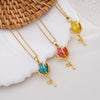 Wholesale Women's Copper Titanium Steel Necklace With Mixed Gemstone Inlay Tulip Pendant And Electroplating Treatment Light Luxury Style