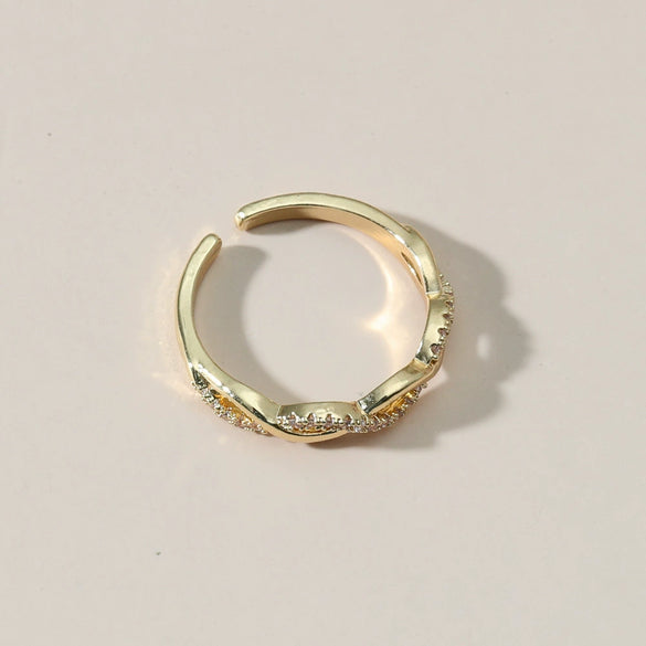 Wholesale Women's Copper Twist Open Ring With Micro Inlaid Artificial Gem And Semiprecious Stone