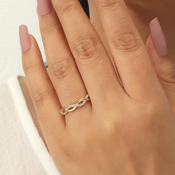 Wholesale Women's Copper Twist Open Ring With Micro Inlaid Artificial Gem And Semiprecious Stone