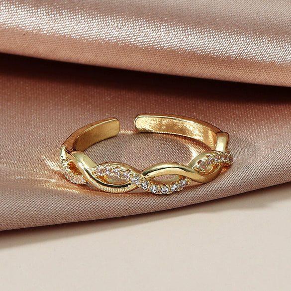 Wholesale Women's Copper Twist Open Ring With Micro Inlaid Artificial Gem And Semiprecious Stone