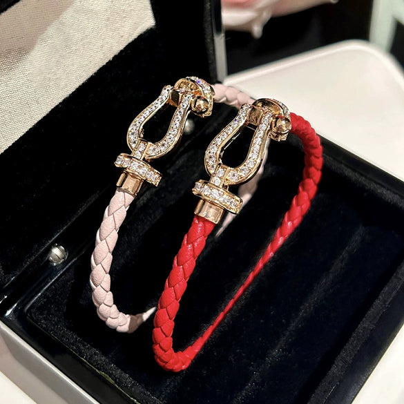 Wholesale Women's Copper Woven Bracelet With Horseshoe Buckle And Inlaid Zircon Light Luxury Geometric Style