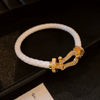 Wholesale Women's Copper Woven Bracelet With Horseshoe Buckle And Inlaid Zircon Light Luxury Geometric Style