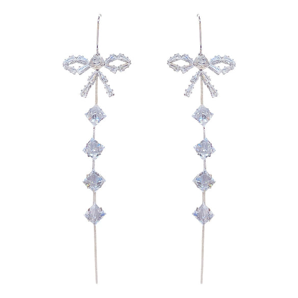 Wholesale Women's Copper Zircon Bow Long Tassel Earrings
