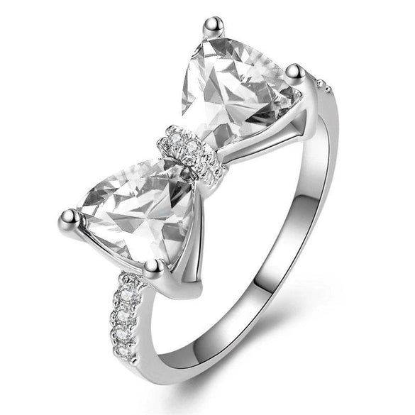 Wholesale Women's Copper Zircon Bow Ring Sweet Cool Style