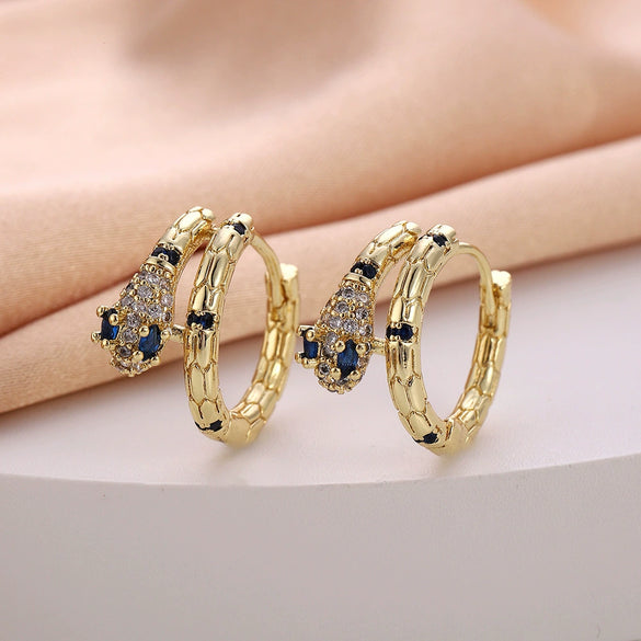 Wholesale Women's Copper Zircon Earrings With Animal Zodiac Flower Bow Geometric Patterns Electroplated Real Gold
