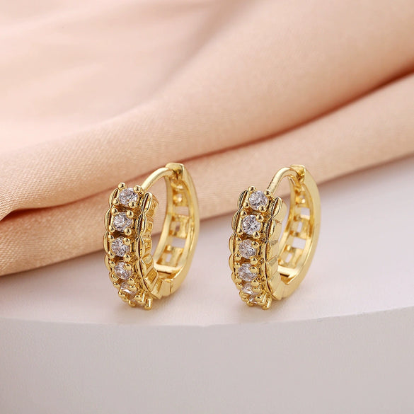 Wholesale Women's Copper Zircon Earrings With Animal Zodiac Flower Bow Geometric Patterns Electroplated Real Gold